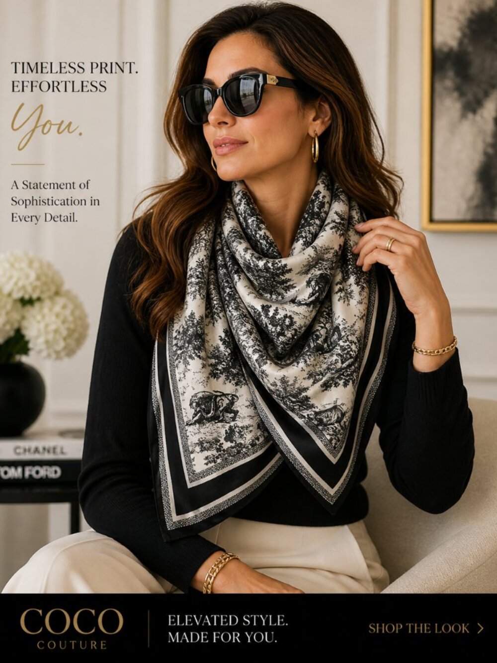 BLW49 Toile Tiger Navy and Cream Scarf